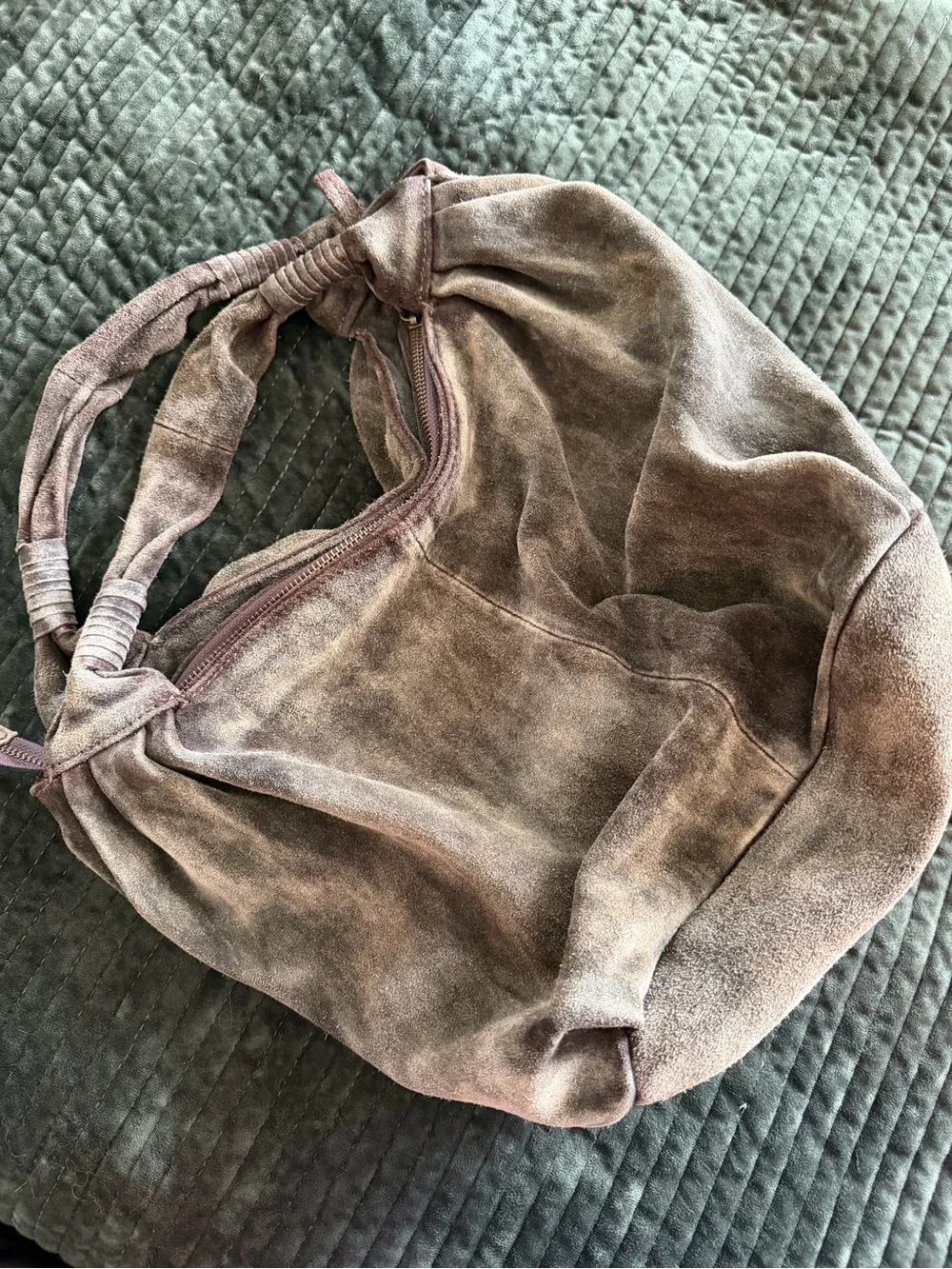Free People, Green Leather Cowhide Hobo Bag-Bohemian-Distressed Leather-Fall